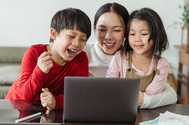 Happy kids with mother