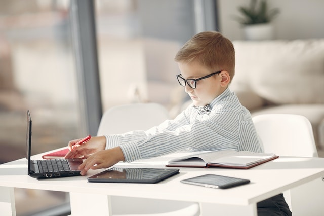 Smart kid using laptops